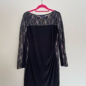 Chaps Black Long Sleeve Lace Dress